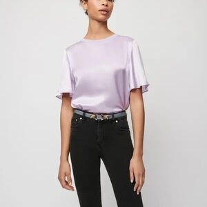 Maje Mixed Material Silk and Cotton Tee
